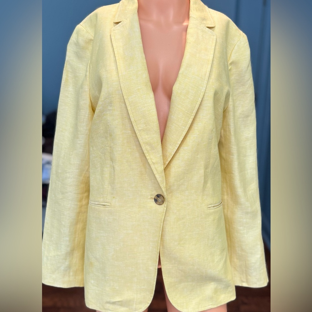 Talbots Linen Blazer Yellow One Button Lightweight NWT Womens 16
